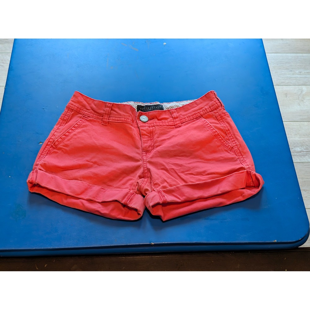 Aeropostale Womens Midi Twill Shorts Coral Pink Cuffed Size 00 7920 LXJHCH